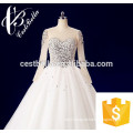 Long Sleeve Wedding Dresses with Rhinestones Crystals Ball Gown Elegant Arabic Dubai Bridal Gowns